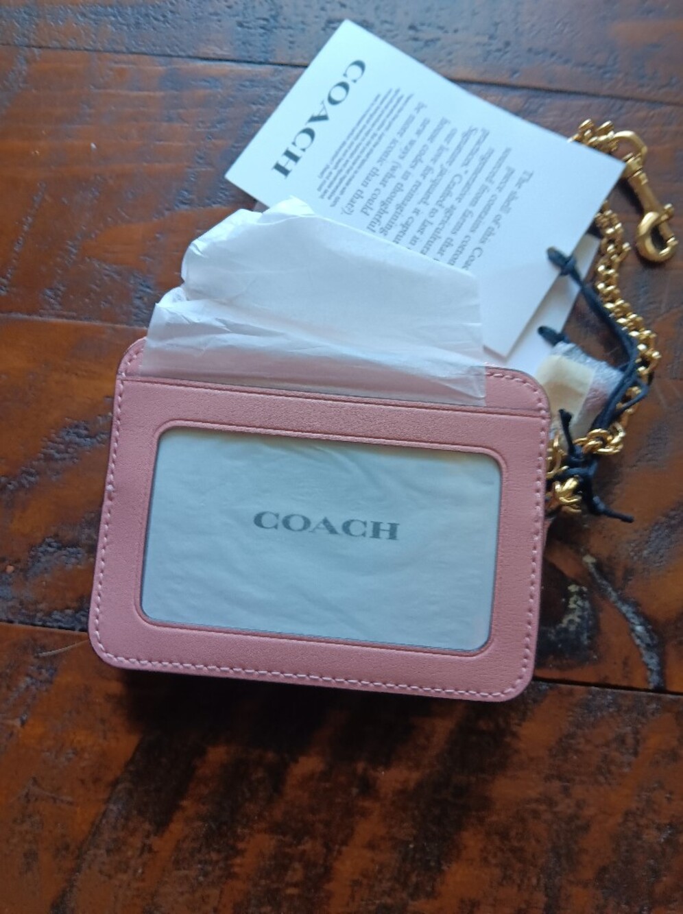 Coach Blush Pink Signature Card Case with Gold Chain- New With Tags! - Picture 2 of 4